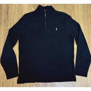 Polo Ralph Lauren Black Quarter Zip Pullover Estate Rib Sweater XXL Designer Y2K